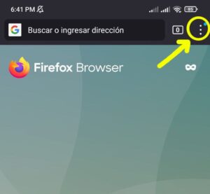 Menú del navegador Mozilla Firefox en Android